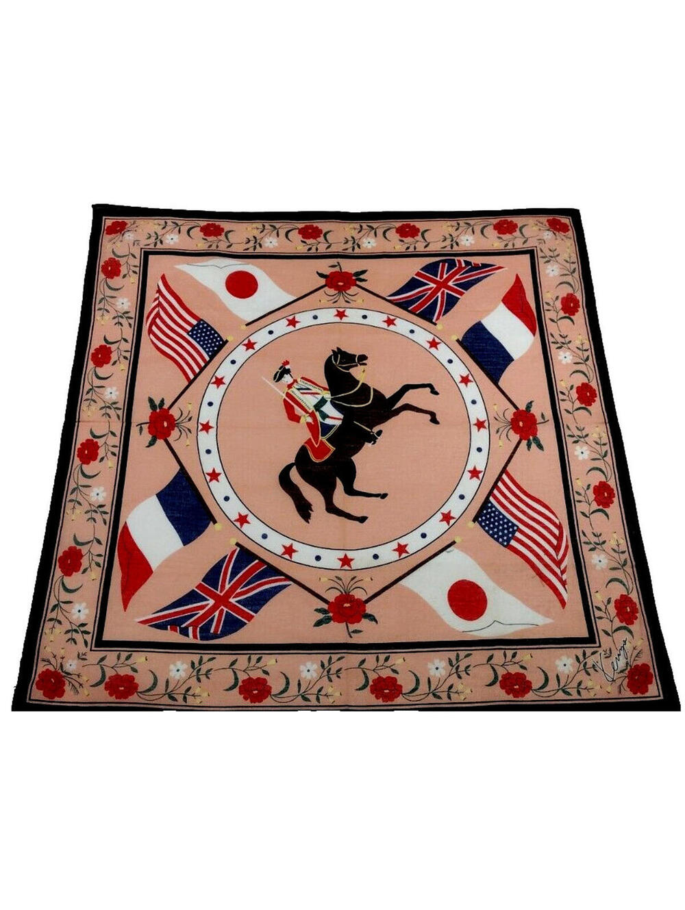 Kenzo Horse Cotton Scarf Handkerchief Flags JAPAN USA FRANCE ENGLAND Dandy Look